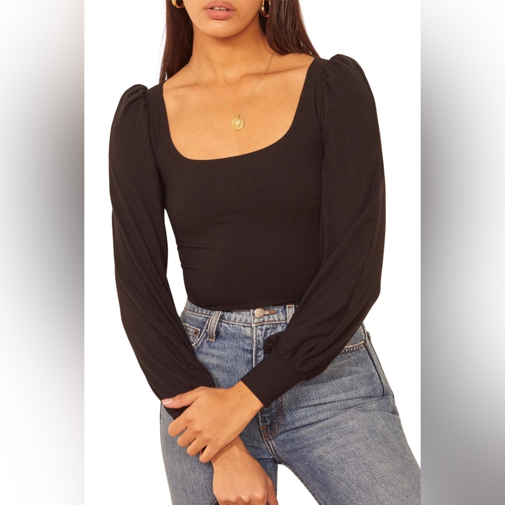 Reformation Vita Ribbed Long Sleeve Top